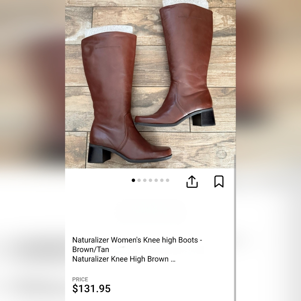 Naturalizer Leather Brown Heeled Boots 8 1/2 - Picture 7 of 12